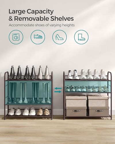 4-Tier Stackable Metal Shoe Rack Organizer with Adjustable Shelves - Bronze