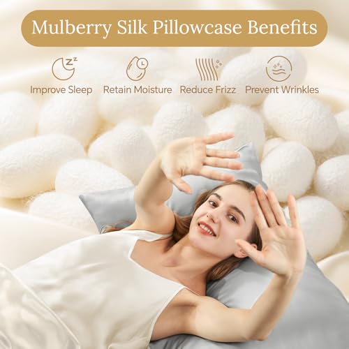 INFIIXSO Mulberry Silk Pillowcase for Hair & Skin - 20"x26" Light Grey