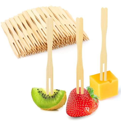 400PCS Bamboo Appetizer Forks - 3.5 Inch Eco-Friendly Food Picks for Parties