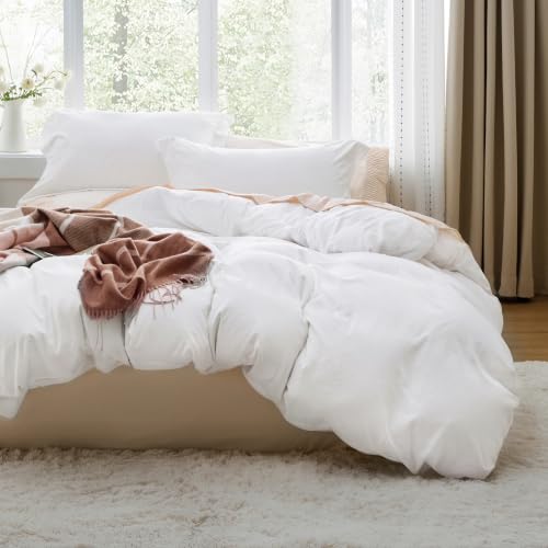 Bedsure White Queen Duvet Cover Set with Zipper Closure, Prewashed Microfiber Bedding