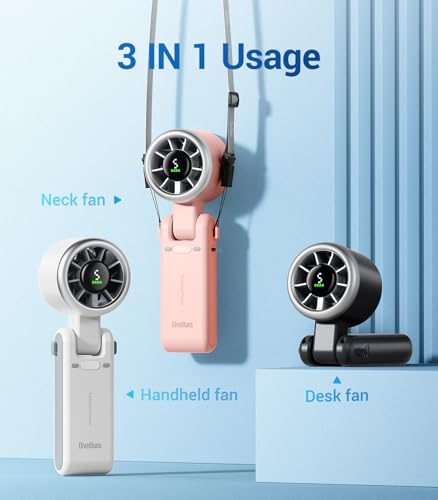 Portable Handheld Turbo Fan 3-in-1 Desk Neck Fan with LED Battery Display