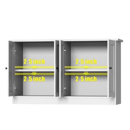 49-Inch White Buffet Cabinet with 4 Doors and Adjustable Shelves