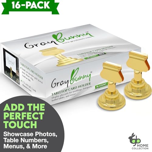 16pc Gold Metal Table Number Holders - 1.7 Inch Place Card Stand