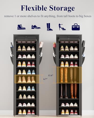 10-Tier Shoe Rack with Cover - Space Saving 20 Pair Shoe Organizer