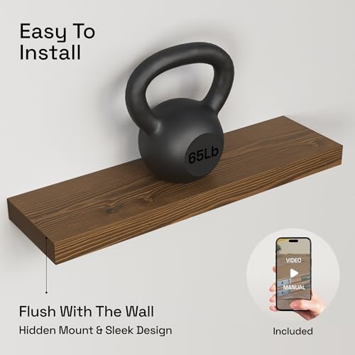 24-Inch Solid Wood Floating Shelves - Set of 2, Rustic Walnut Wall Shelves