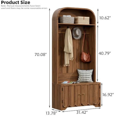 Narrow Hall Tree with Storage Bench and Shoe Cabinet, Walnut Finish