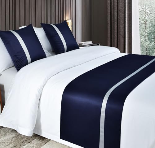 Dark Blue Bed Runner Scarf 180x50cm - Decorative Bed Throw for Foot