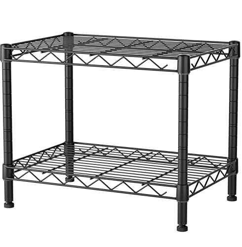 Small 2-Tier Metal Wire Standing Shelf Floor Organizer Rack