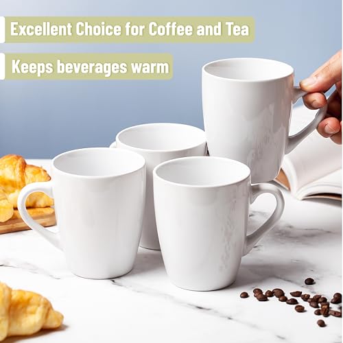 BTaT White Ceramic Coffee Mug Set 4 Pack 12oz - Brew To A Tea