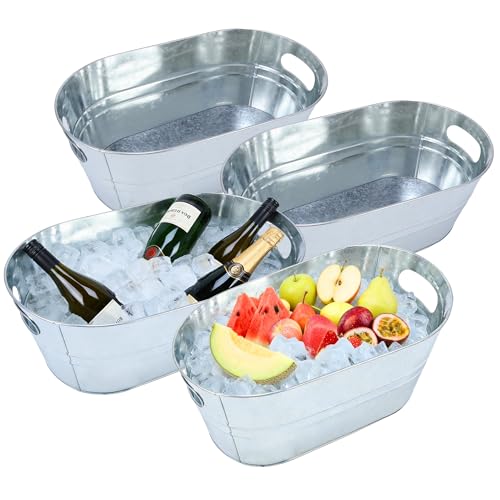Galvanized Beverage Tubs - 4 Pack, 3 Gallon Ice Buckets for Parties & Drinks