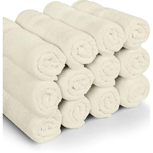 Utopia Towels 12 Pack Premium Wash Cloths Set, 12 by 12 Inches, 100% Cotton Ring Spun, Highly Absorbent and Soft Feel Essential Washcloths for Bathroom, Spa, Gym, and Face, Ivory