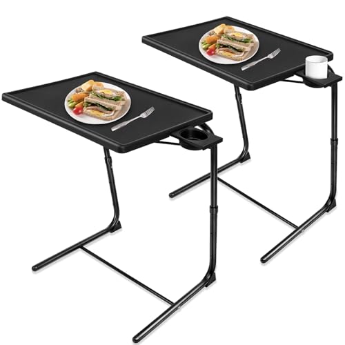 Adjustable Folding TV Tray Tables with Cup Holder, Set of 2
