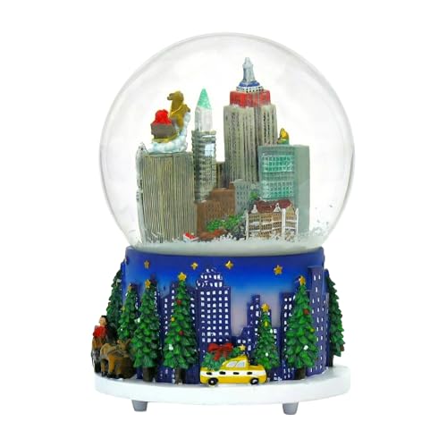 Musical New York City Skyline Christmas Snow Globe - 100mm Glass