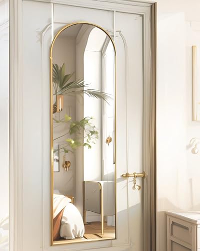 14" x 42" Arched Full Length Wall Mirror, Gold Aluminum Frame Over-the-Door