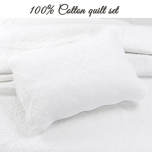 100% Cotton White Matelasse Quilt Set - Twin Size, 2 Piece