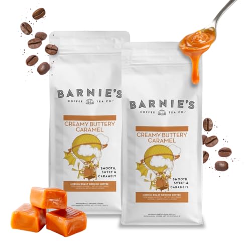 Barnie's Creamy Buttery Caramel Ground Coffee with Smooth and Sweet Caramel Flavor, Medium Roasted Arabica Coffee Beans, Gluten and Nut Free, 12 oz Bag (Pack of 2)