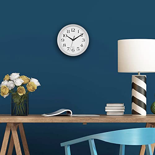 10-Inch Silent Non-Ticking Wall Clock, White Quartz Analog Clock