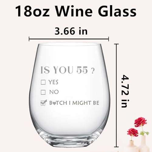 55th Birthday Wine Glass - 18oz Funny Etched Glassware Gift for Her