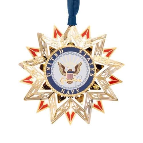 3-Inch Brass U.S. Navy Star Christmas Ornament - Patriotic Holiday Decor