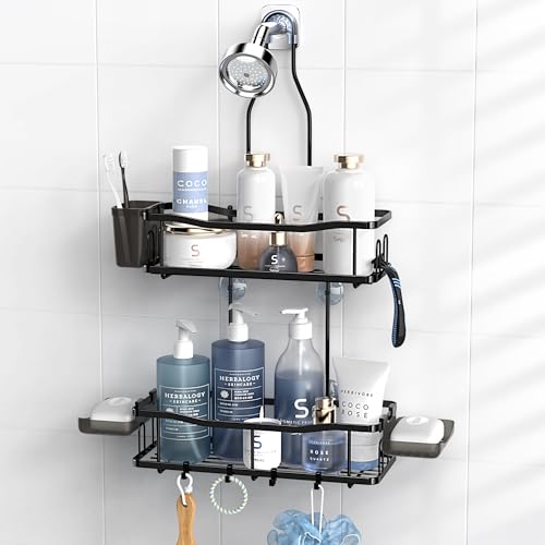 Hanging Shower Caddy Over Shower Head - Rustproof 2-Tier Storage Rack