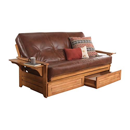 Queen Size Futon Sofa Bed Set with Innerspring Mattress and Storage Drawers