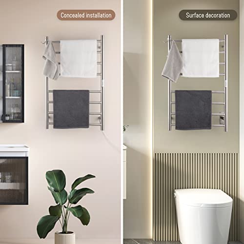 8-Bar Stainless Steel Towel Warmer - Wall-Mounted Plug-in or Hardwired