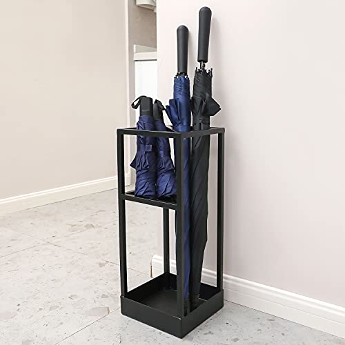 20-Inch Geometric Metal Umbrella Stand with Drip Tray and Folding Shelf