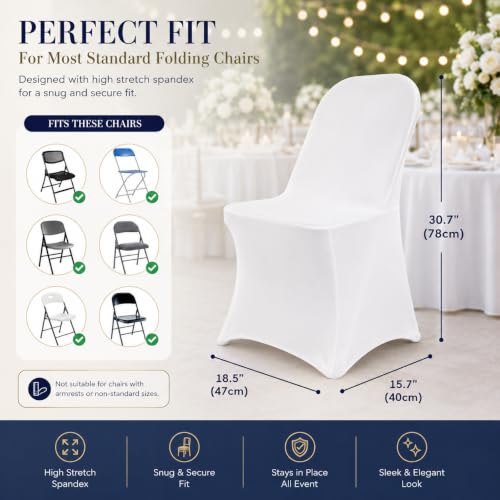 10 Pack White Stretch Polyester Folding Chair Covers – Universal Fit