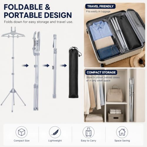 Foldable Garment Steamer Stand with 360° Rotating Hanger and Ironing Glove