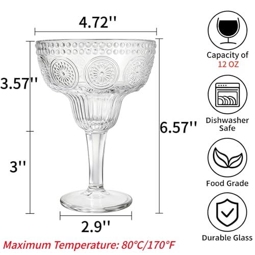 Pumtus 4 Pack 12oz Vintage Clear Glass Coupe Cocktail & Margarita Glasses