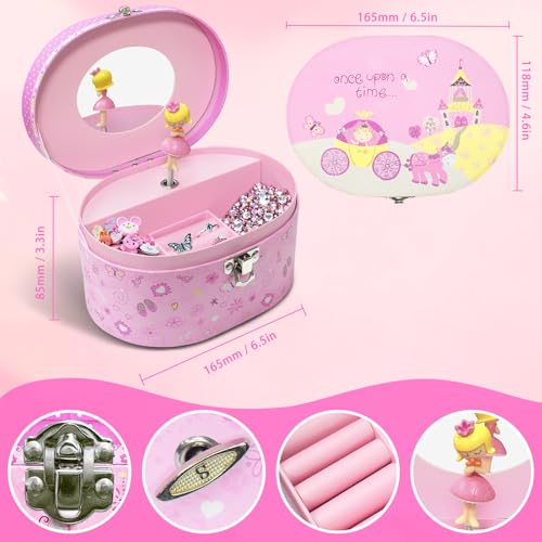 Musical Princess Jewelry Box for Girls with Spinning Figurine - Pink