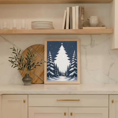 YPDQJW Blue Christmas Tree Wall Art 16x24 Framed Canvas