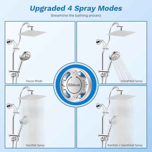 10-Inch Rainfall Shower Head and Handheld Combo with 4-Way Diverter