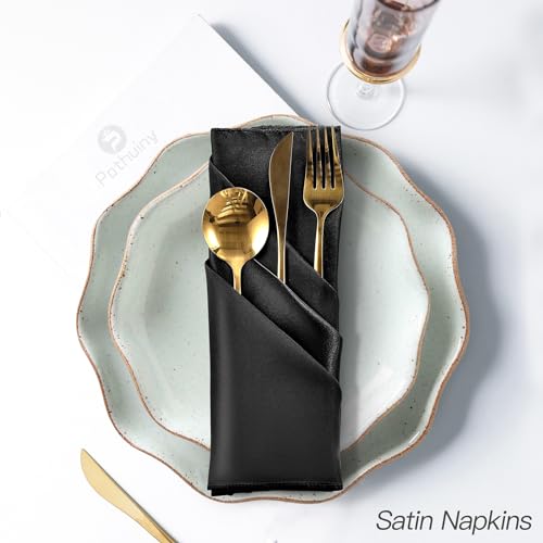 12-Piece Black Satin Cloth Napkins, 17 x 17 Inch Square Dinner Napkins