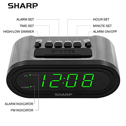 Self-Setting Digital Alarm Clock with Large Green LED Display & Battery Backup