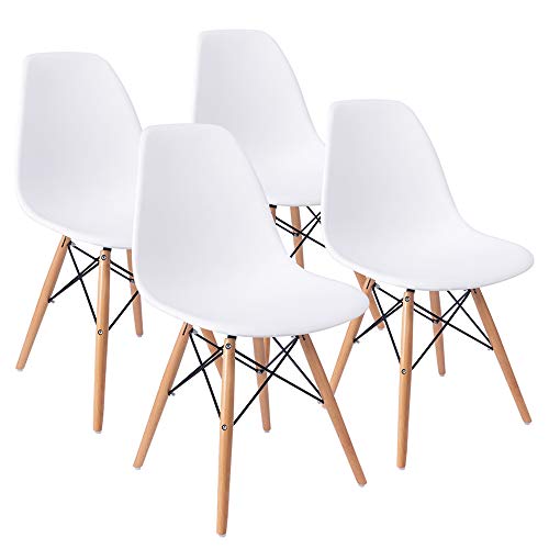 Modern Mid-Century Dining Chairs, Ergonomic Plastic Side Chairs - Set of 4