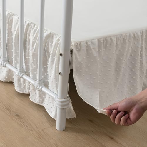 Tufted Dot Queen Bed Skirt - 12 Inch Drop Ruffled Dust Ruffle, Ivory