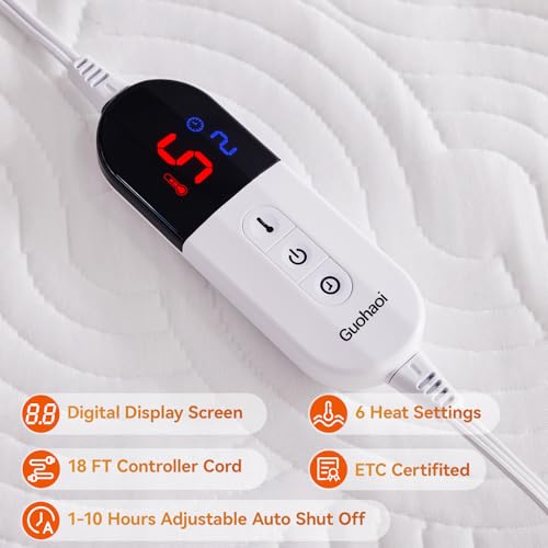 Guohaoi Electric Heated Mattress Pad Twin 39x75 with 6 Heat Settings & Timer