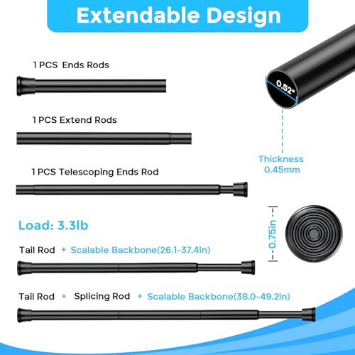 Adjustable Spring Tension Curtain Rod, 26-49 Inch No-Drill Rod for Windows