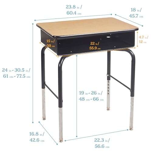 Adjustable Open Front Student Desk with Metal Storage Book Box