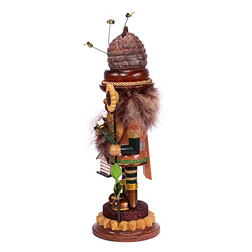 15-Inch Wooden Beekeeper Nutcracker Figurine with Beehive & Sunflowers
