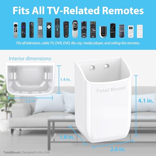Wall Mount Remote Control Holder with Removable Adhesive - White