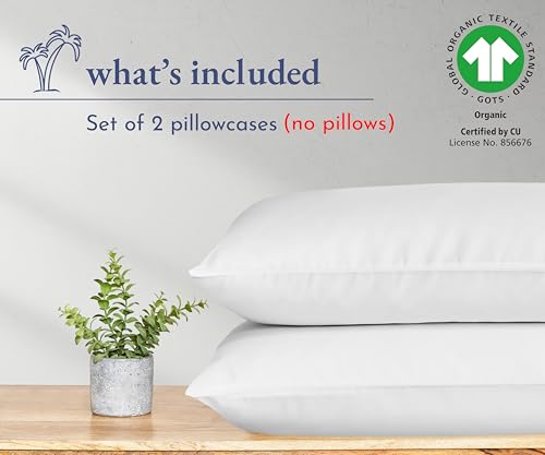 Organic Cotton Percale Queen Pillowcases, 2-Pack with Envelope Closure
