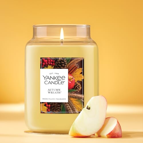 Autumn Wreath Scented Candle - 22 oz Large Glass Jar, 150 Hour Burn Time