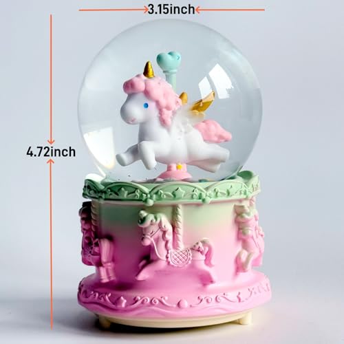 Unicorn Music Snow Globe with LED Lights and Automatic Snowfall Effect