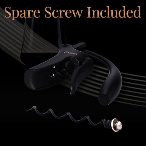CHEER MODA Matte Black Lever Wine Opener with Rabbit Motif – Corkscrew & Foil Cutter, Replacement Screw HK03