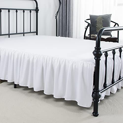 Queen Size Ruffled Bed Skirt with Split Corners - 14 Inch Drop, White