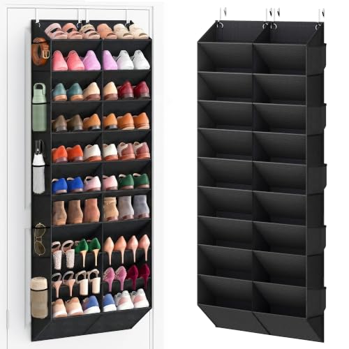 10-Tier Over-the-Door Shoe Organizer with Side Mesh Pockets, Black