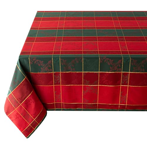 Benson Mills Holly Glimmer 60 x 104 Rectangular Tablecloth – Red Metallic Jacquard