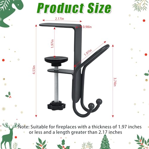 Muximud 3-Pack Black Christmas Stocking Holders for Fireplace Mantle 2-in-1 Hooks